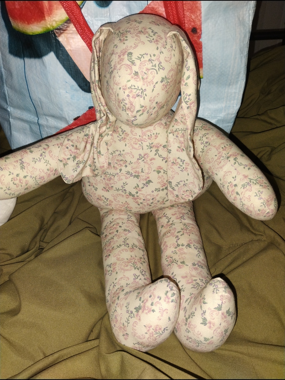 Vintage Handmade Floral Bunny Toy - Pink Cream